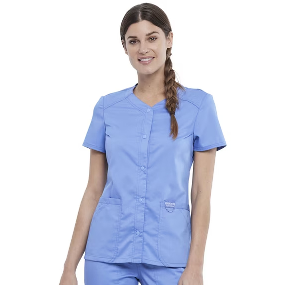 Cherokee Workwear Revolution Women's Scrubs Top Snap Front V-Neck WW622 XXS